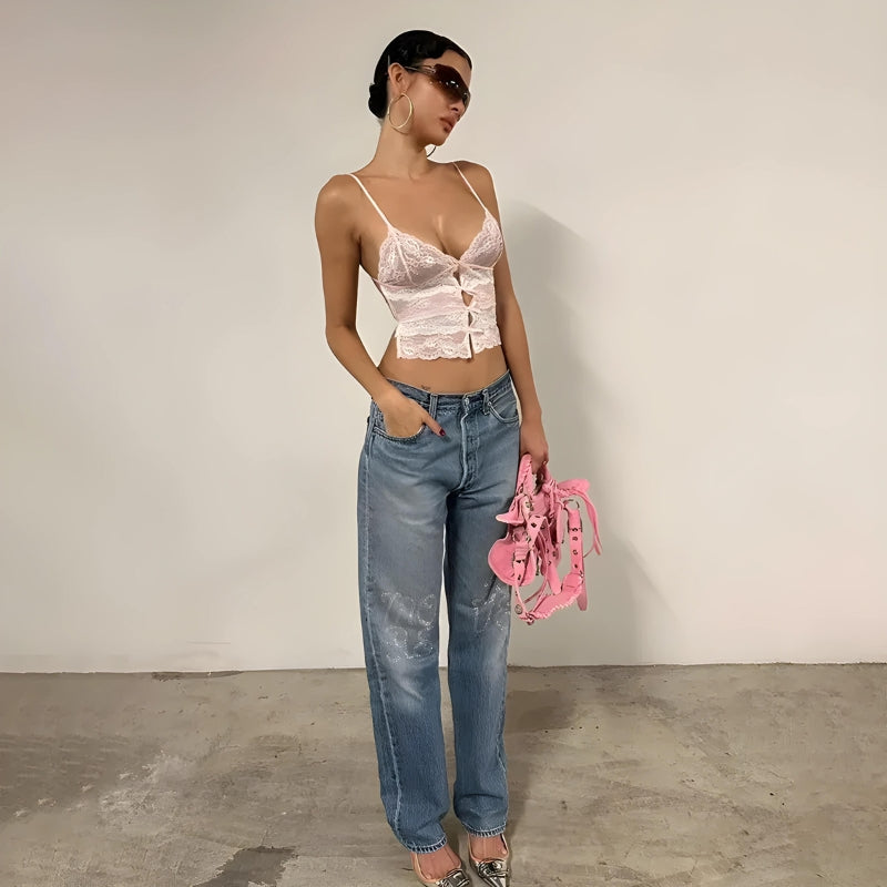 Style Core Aesthetics, New Style Trends - Coquette Bow Backless Lace Top Style Core Aesthetics, New Style Trends - Coquette Bow Backless Lace Top