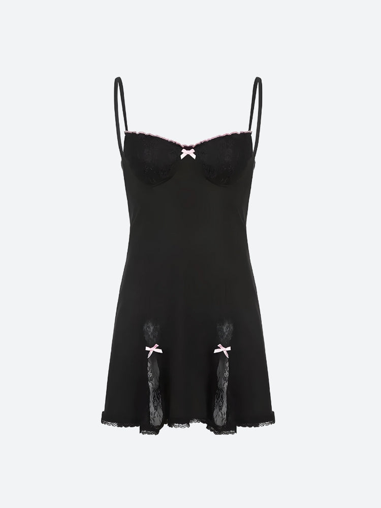 Style Core Aesthetics, New Style Trends - Coquette Lace Slit Mini Dress Style Core Aesthetics, New Style Trends - Coquette Lace Slit Mini Dress