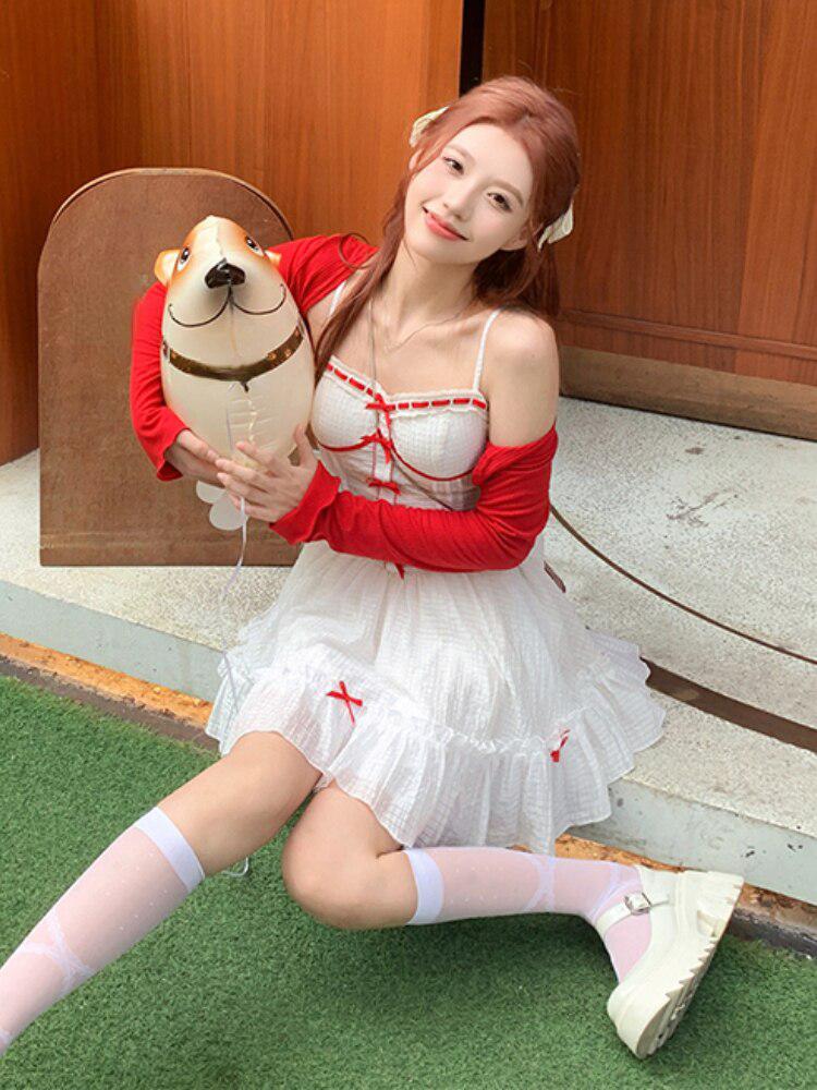 Style Core Aesthetics, New Style Trends - Coquette Mini Dress With Cardigan Style Core Aesthetics, New Style Trends - Coquette Mini Dress With Cardigan