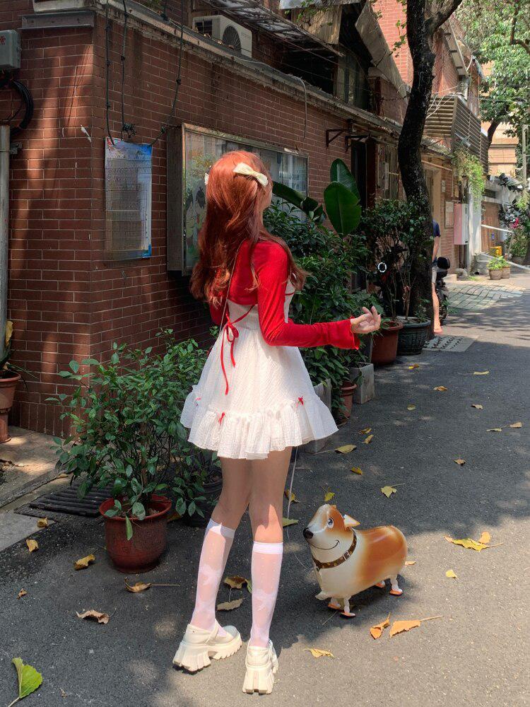 Style Core Aesthetics, New Style Trends - Coquette Mini Dress With Cardigan Style Core Aesthetics, New Style Trends - Coquette Mini Dress With Cardigan