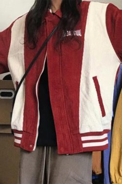 Style Core Aesthetics, New Style Trends - Corduroy Color Block Splice Embroidery Jacket