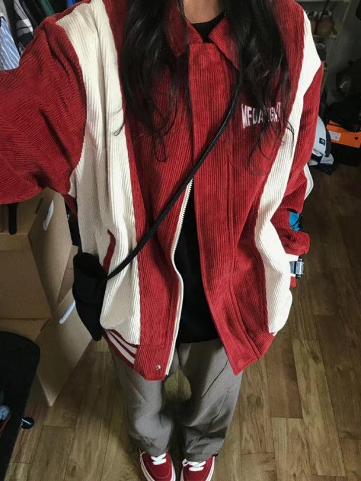 Style Core Aesthetics, New Style Trends - Corduroy Color Block Splice Embroidery Jacket Style Core Aesthetics, New Style Trends - Corduroy Color Block Splice Embroidery Jacket