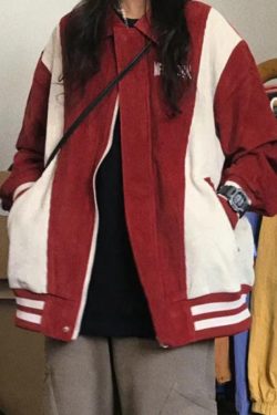 Style Core Aesthetics, New Style Trends - Corduroy Color Block Splice Embroidery Jacket