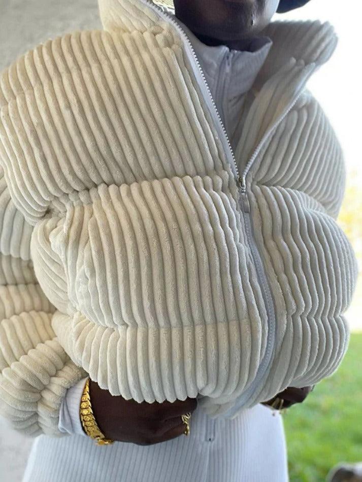 Style Core Aesthetics, New Style Trends - Corduroy Ribbed High Neck Zip Up Jacket Style Core Aesthetics, New Style Trends - Corduroy Ribbed High Neck Zip Up Jacket