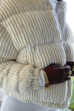 Style Core Aesthetics, New Style Trends - Corduroy Ribbed High Neck Zip Up Jacket