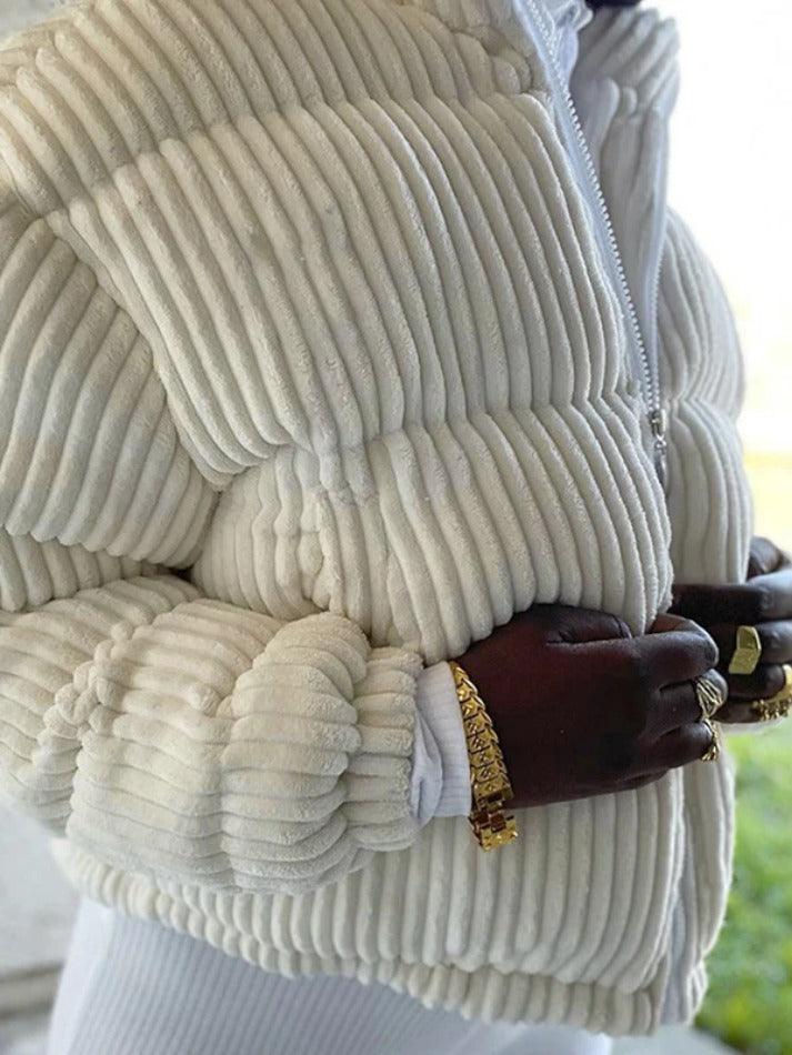 Style Core Aesthetics, New Style Trends - Corduroy Ribbed High Neck Zip Up Jacket Style Core Aesthetics, New Style Trends - Corduroy Ribbed High Neck Zip Up Jacket