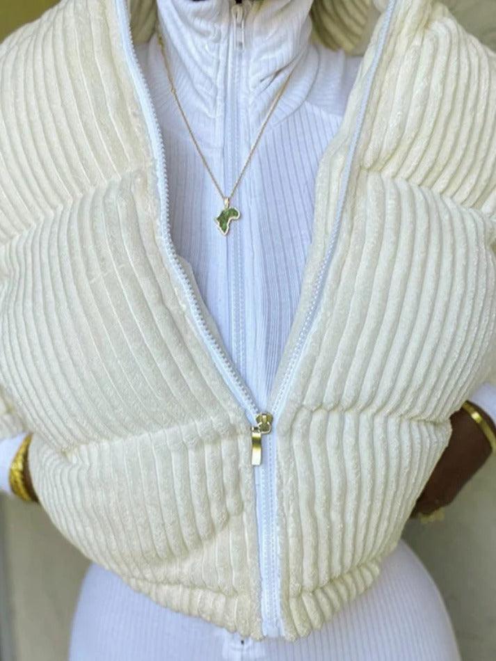 Style Core Aesthetics, New Style Trends - Corduroy Ribbed High Neck Zip Up Jacket Style Core Aesthetics, New Style Trends - Corduroy Ribbed High Neck Zip Up Jacket
