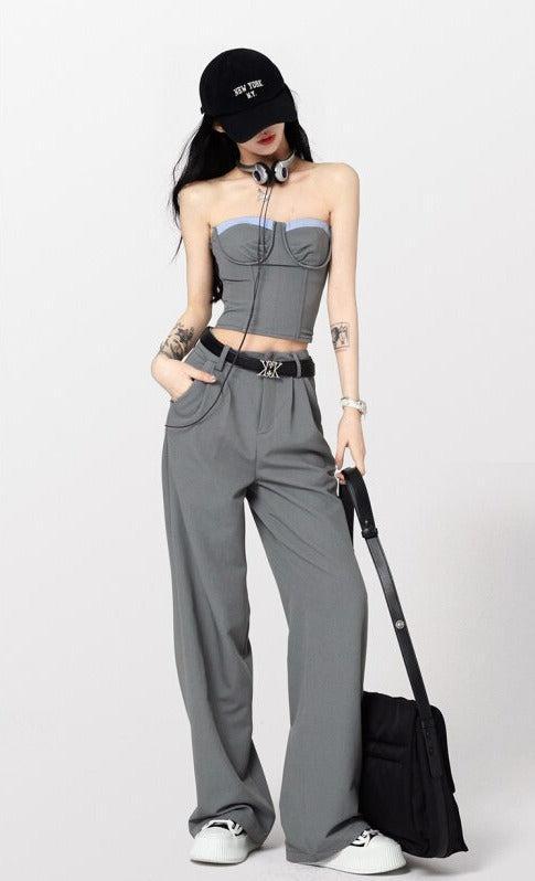 Style Core Aesthetics, New Style Trends - Corset Top & Wide Leg Pants Two Piece Set Style Core Aesthetics, New Style Trends - Corset Top & Wide Leg Pants Two Piece Set