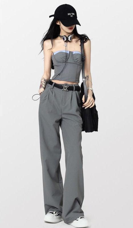 Style Core Aesthetics, New Style Trends - Corset Top & Wide Leg Pants Two Piece Set Style Core Aesthetics, New Style Trends - Corset Top & Wide Leg Pants Two Piece Set