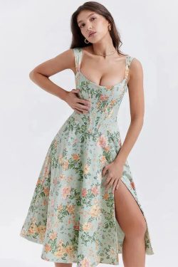 Style Core Aesthetics, New Style Trends - Cottagecore Floral Corset Midi Dress