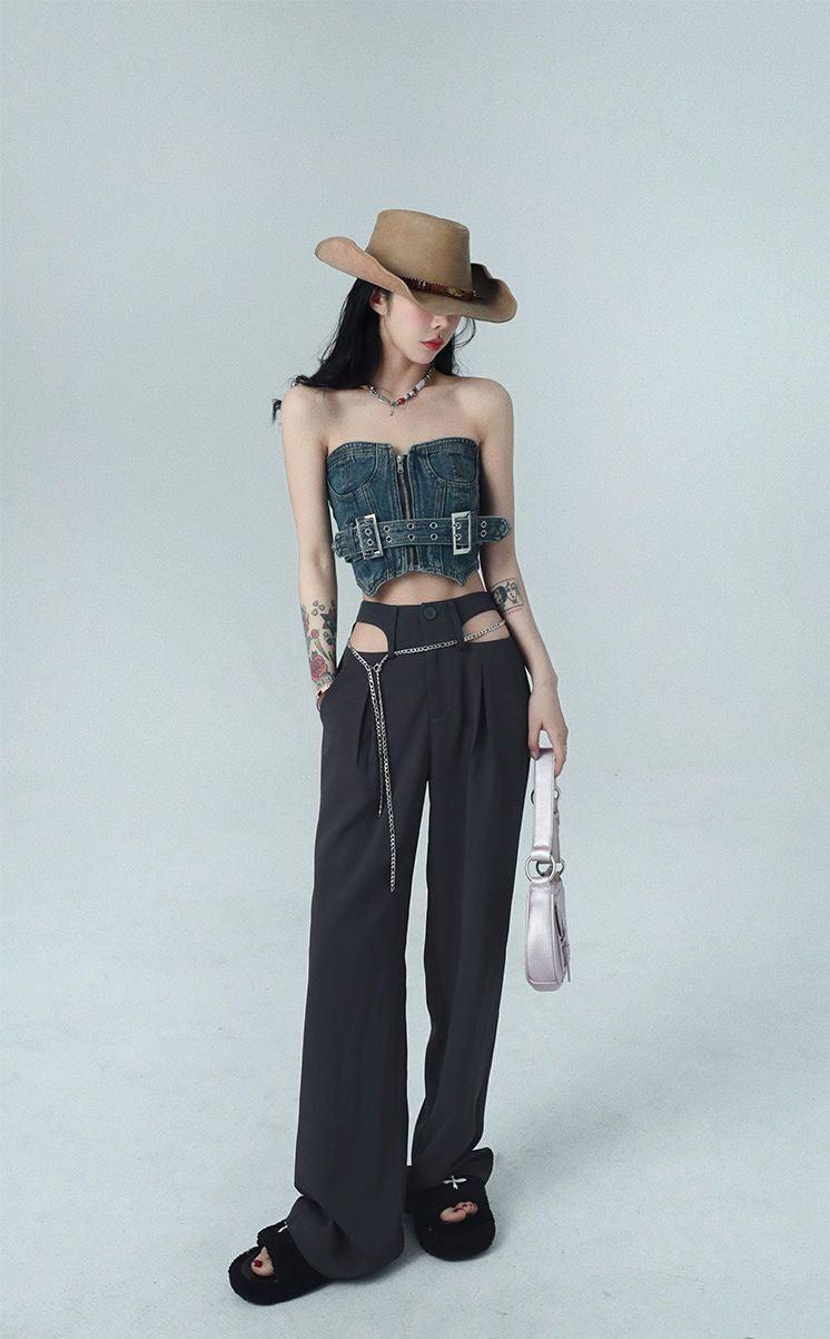 Style Core Aesthetics, New Style Trends - Cowgirl Crop Denim Tube Top Style Core Aesthetics, New Style Trends - Cowgirl Crop Denim Tube Top