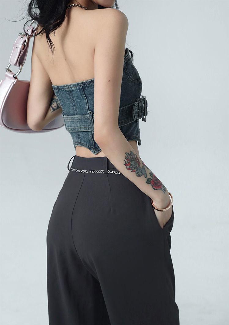 Style Core Aesthetics, New Style Trends - Cowgirl Crop Denim Tube Top Style Core Aesthetics, New Style Trends - Cowgirl Crop Denim Tube Top