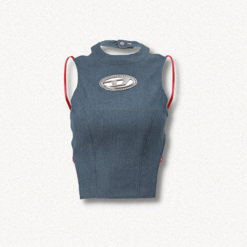 Style Core Aesthetics, New Style Trends - Cowgirl Denim Halter Corset Top Style Core Aesthetics, New Style Trends - Cowgirl Denim Halter Corset Top