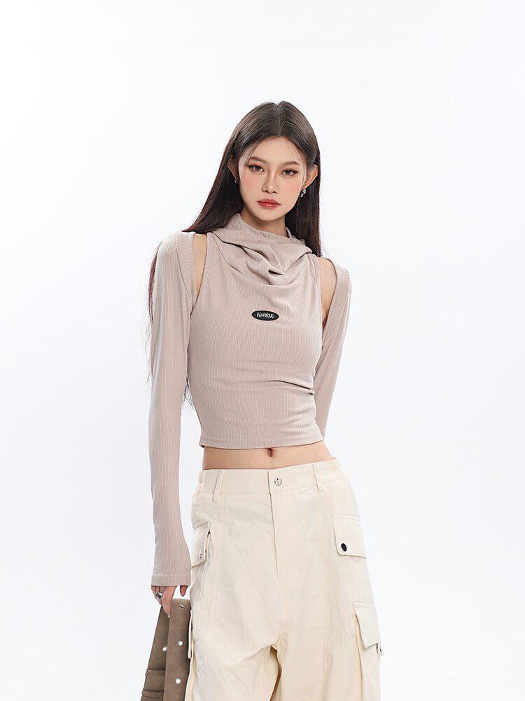 Style Core Aesthetics, New Style Trends - Cowl Collar Cut-Out Crop Top Style Core Aesthetics, New Style Trends - Cowl Collar Cut-Out Crop Top