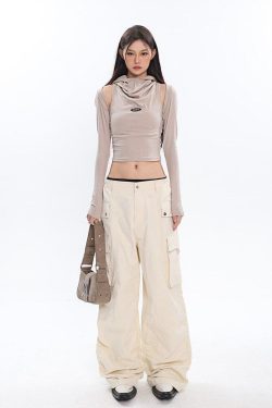 Style Core Aesthetics, New Style Trends - Cowl Collar Cut-Out Crop Top