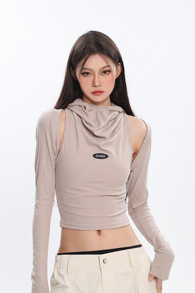 Style Core Aesthetics, New Style Trends - Cowl Collar Cut-Out Crop Top Style Core Aesthetics, New Style Trends - Cowl Collar Cut-Out Crop Top
