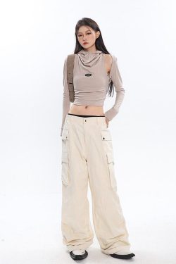 Style Core Aesthetics, New Style Trends - Cowl Collar Cut-Out Crop Top