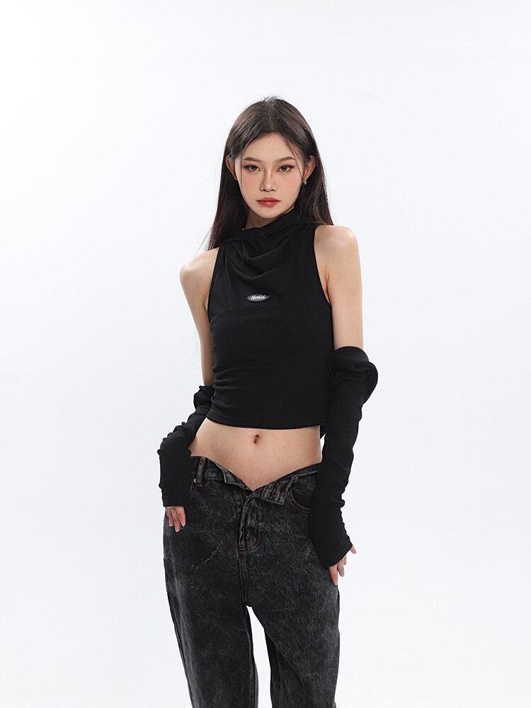 Style Core Aesthetics, New Style Trends - Cowl Collar Cut-Out Crop Top Style Core Aesthetics, New Style Trends - Cowl Collar Cut-Out Crop Top