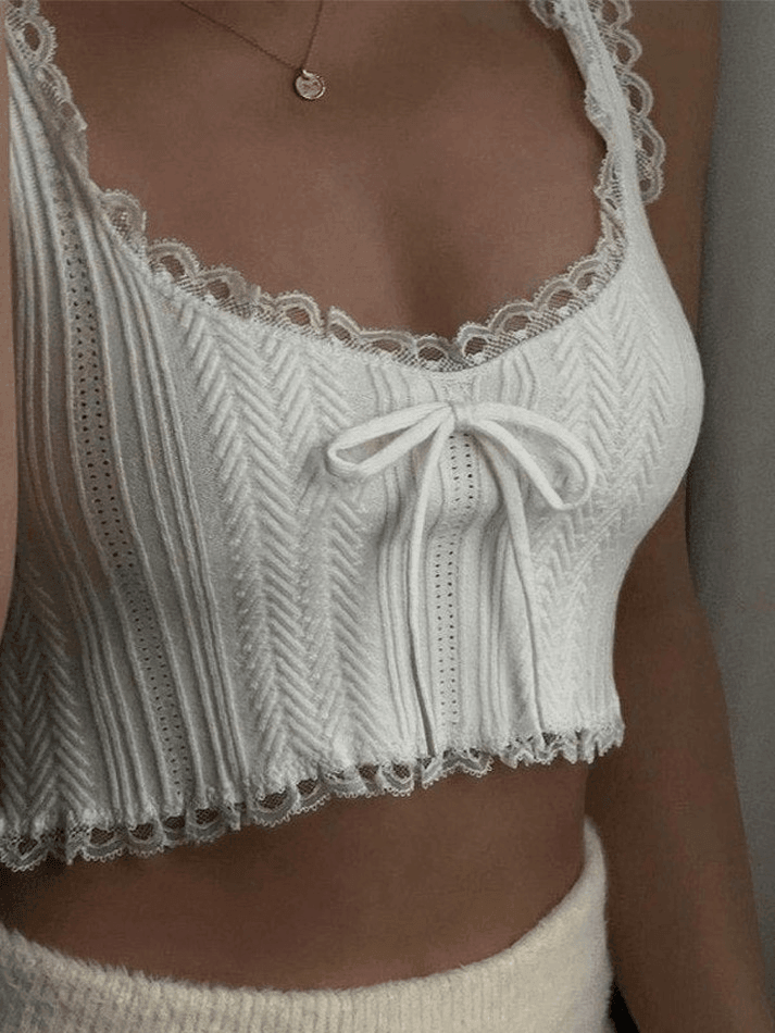 Style Core Aesthetics, New Style Trends - Cropped Lace Trim White Tank Top Style Core Aesthetics, New Style Trends - Cropped Lace Trim White Tank Top