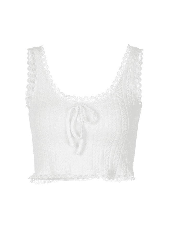 Style Core Aesthetics, New Style Trends - Cropped Lace Trim White Tank Top Style Core Aesthetics, New Style Trends - Cropped Lace Trim White Tank Top