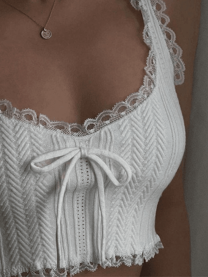 Style Core Aesthetics, New Style Trends - Cropped Lace Trim White Tank Top Style Core Aesthetics, New Style Trends - Cropped Lace Trim White Tank Top