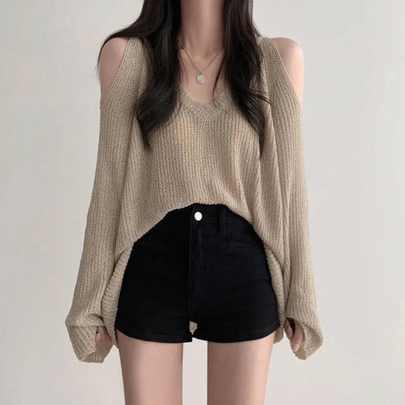 Style Core Aesthetics, New Style Trends - Cut-Out Shoulder Loose Knit Sweater Style Core Aesthetics, New Style Trends - Cut-Out Shoulder Loose Knit Sweater