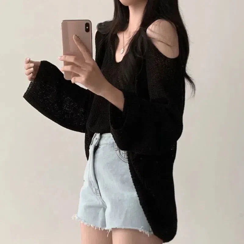 Style Core Aesthetics, New Style Trends - Cut-Out Shoulder Loose Knit Sweater Style Core Aesthetics, New Style Trends - Cut-Out Shoulder Loose Knit Sweater