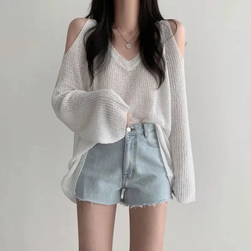 Style Core Aesthetics, New Style Trends - Cut-Out Shoulder Loose Knit Sweater Style Core Aesthetics, New Style Trends - Cut-Out Shoulder Loose Knit Sweater