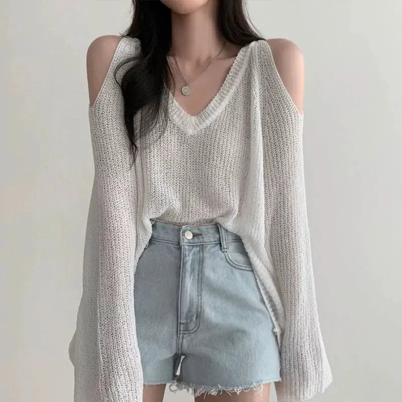 Style Core Aesthetics, New Style Trends - Cut-Out Shoulder Loose Knit Sweater Style Core Aesthetics, New Style Trends - Cut-Out Shoulder Loose Knit Sweater