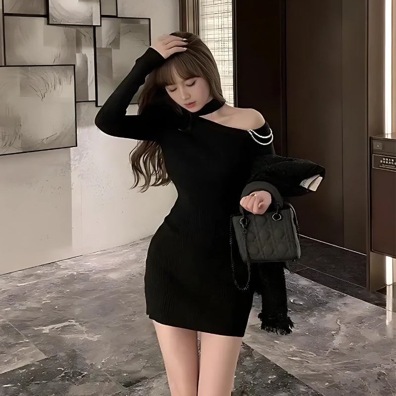 Style Core Aesthetics, New Style Trends - Cut Out Shoulder Rhinestone Mini Dress Style Core Aesthetics, New Style Trends - Cut Out Shoulder Rhinestone Mini Dress