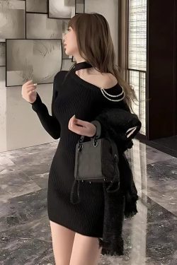 Style Core Aesthetics, New Style Trends - Cut Out Shoulder Rhinestone Mini Dress