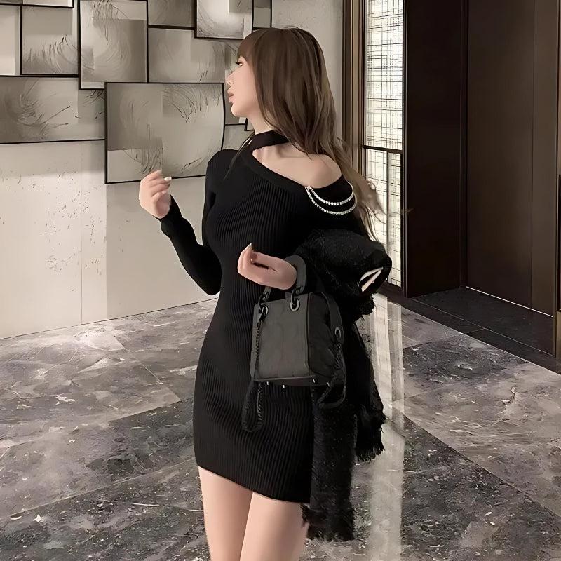 Style Core Aesthetics, New Style Trends - Cut Out Shoulder Rhinestone Mini Dress Style Core Aesthetics, New Style Trends - Cut Out Shoulder Rhinestone Mini Dress