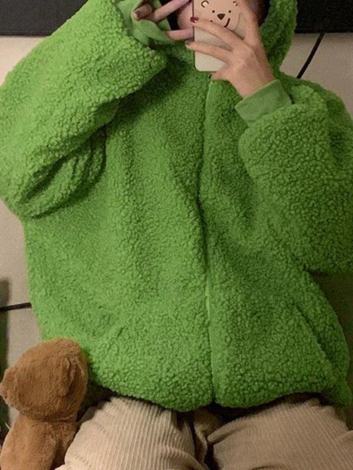 Style Core Aesthetics, New Style Trends - Cute Ear Hooded Zip Up Fleece Jacket Style Core Aesthetics, New Style Trends - Cute Ear Hooded Zip Up Fleece Jacket