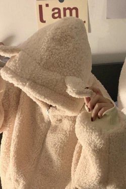 Style Core Aesthetics, New Style Trends - Cute Ear Hooded Zip Up Fleece Jacket