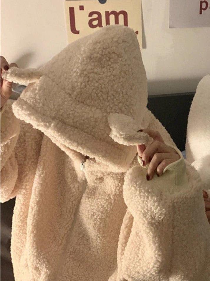 Style Core Aesthetics, New Style Trends - Cute Ear Hooded Zip Up Fleece Jacket Style Core Aesthetics, New Style Trends - Cute Ear Hooded Zip Up Fleece Jacket
