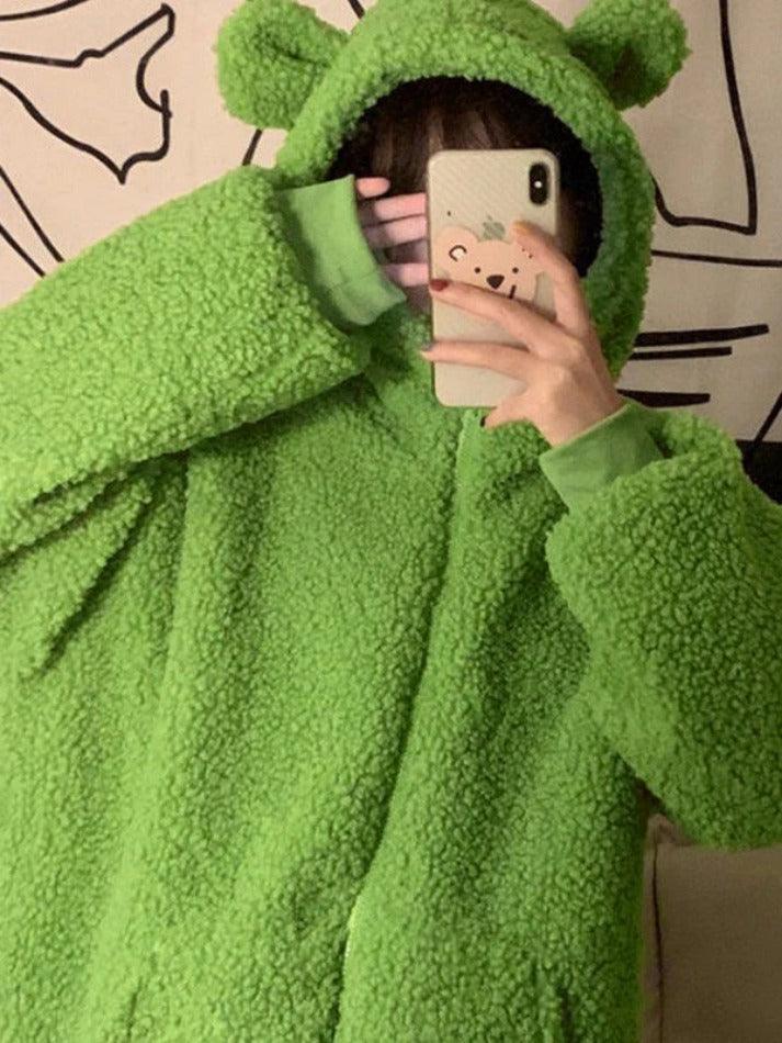 Style Core Aesthetics, New Style Trends - Cute Ear Hooded Zip Up Fleece Jacket Style Core Aesthetics, New Style Trends - Cute Ear Hooded Zip Up Fleece Jacket