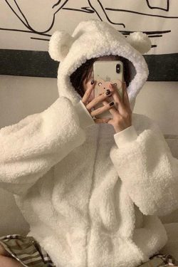 Style Core Aesthetics, New Style Trends - Cute Ear Hooded Zip Up Fleece Jacket