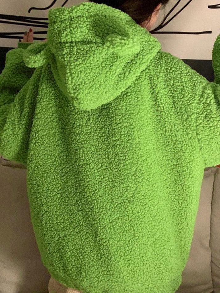 Style Core Aesthetics, New Style Trends - Cute Ear Hooded Zip Up Fleece Jacket Style Core Aesthetics, New Style Trends - Cute Ear Hooded Zip Up Fleece Jacket