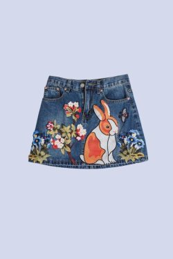 Style Core Aesthetics, New Style Trends - Cute Rabbit Denim Mini Skirt