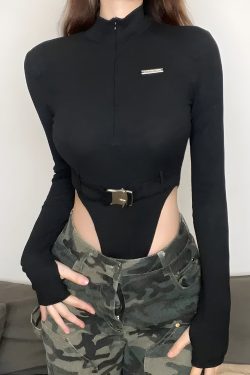 Style Core Aesthetics, New Style Trends - Cyberpunk Belted Corduroy Bodysuit