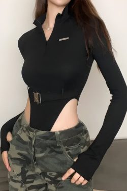 Style Core Aesthetics, New Style Trends - Cyberpunk Belted Corduroy Bodysuit