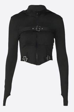 Style Core Aesthetics, New Style Trends - Cyberpunk Belted Zip-Up Crop Jacket