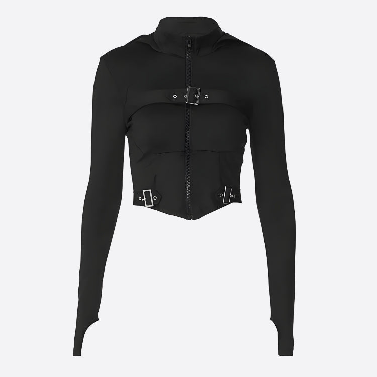 Style Core Aesthetics, New Style Trends - Cyberpunk Belted Zip-Up Crop Jacket Style Core Aesthetics, New Style Trends - Cyberpunk Belted Zip-Up Crop Jacket