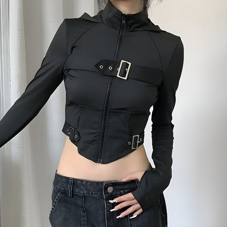 Style Core Aesthetics, New Style Trends - Cyberpunk Belted Zip-Up Crop Jacket Style Core Aesthetics, New Style Trends - Cyberpunk Belted Zip-Up Crop Jacket