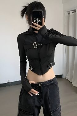 Style Core Aesthetics, New Style Trends - Cyberpunk Belted Zip-Up Crop Jacket