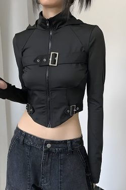 Style Core Aesthetics, New Style Trends - Cyberpunk Belted Zip-Up Crop Jacket