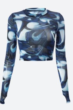 Style Core Aesthetics, New Style Trends - Cyberpunk Blue Aura Sheer Top