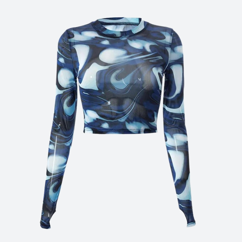 Style Core Aesthetics, New Style Trends - Cyberpunk Blue Aura Sheer Top Style Core Aesthetics, New Style Trends - Cyberpunk Blue Aura Sheer Top