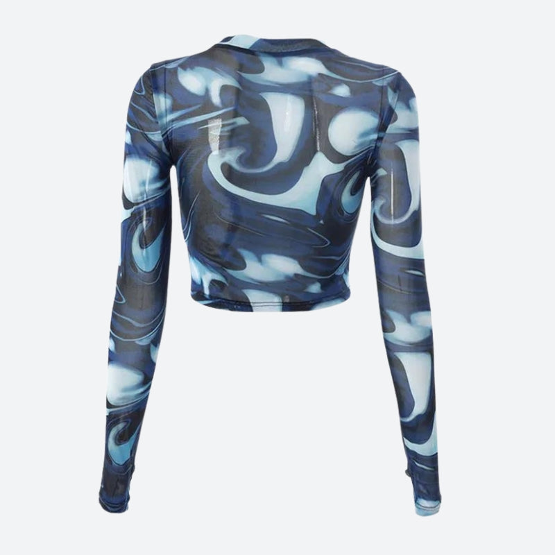 Style Core Aesthetics, New Style Trends - Cyberpunk Blue Aura Sheer Top Style Core Aesthetics, New Style Trends - Cyberpunk Blue Aura Sheer Top