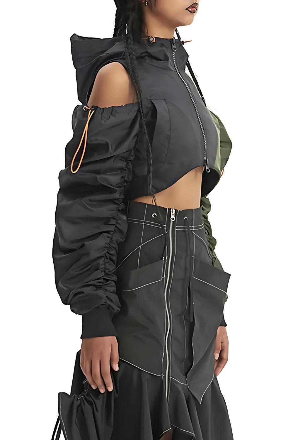 Style Core Aesthetics, New Style Trends - Cyberpunk Ruched Sleeve Puffer Jacket Style Core Aesthetics, New Style Trends - Cyberpunk Ruched Sleeve Puffer Jacket